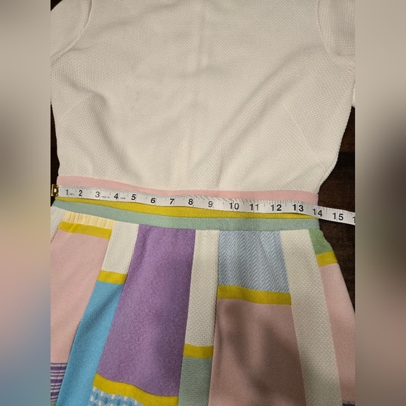 Vintage 1960s/70s Colorblock Patchwork A-Line Midi Dress Pastel 28" Waist Lined - Picture 2 of 9